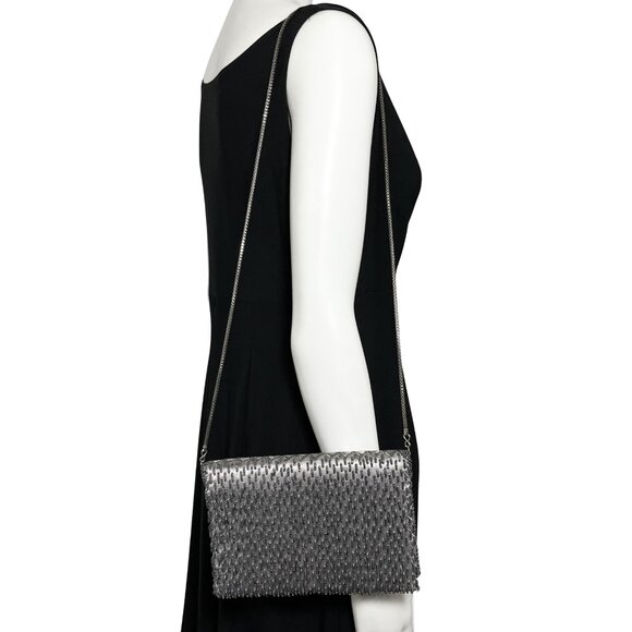 Vintage Gunmetal Beaded La Regal Evening Bag Clutch Shoulder Chain Silver Deco - Picture 4 of 15